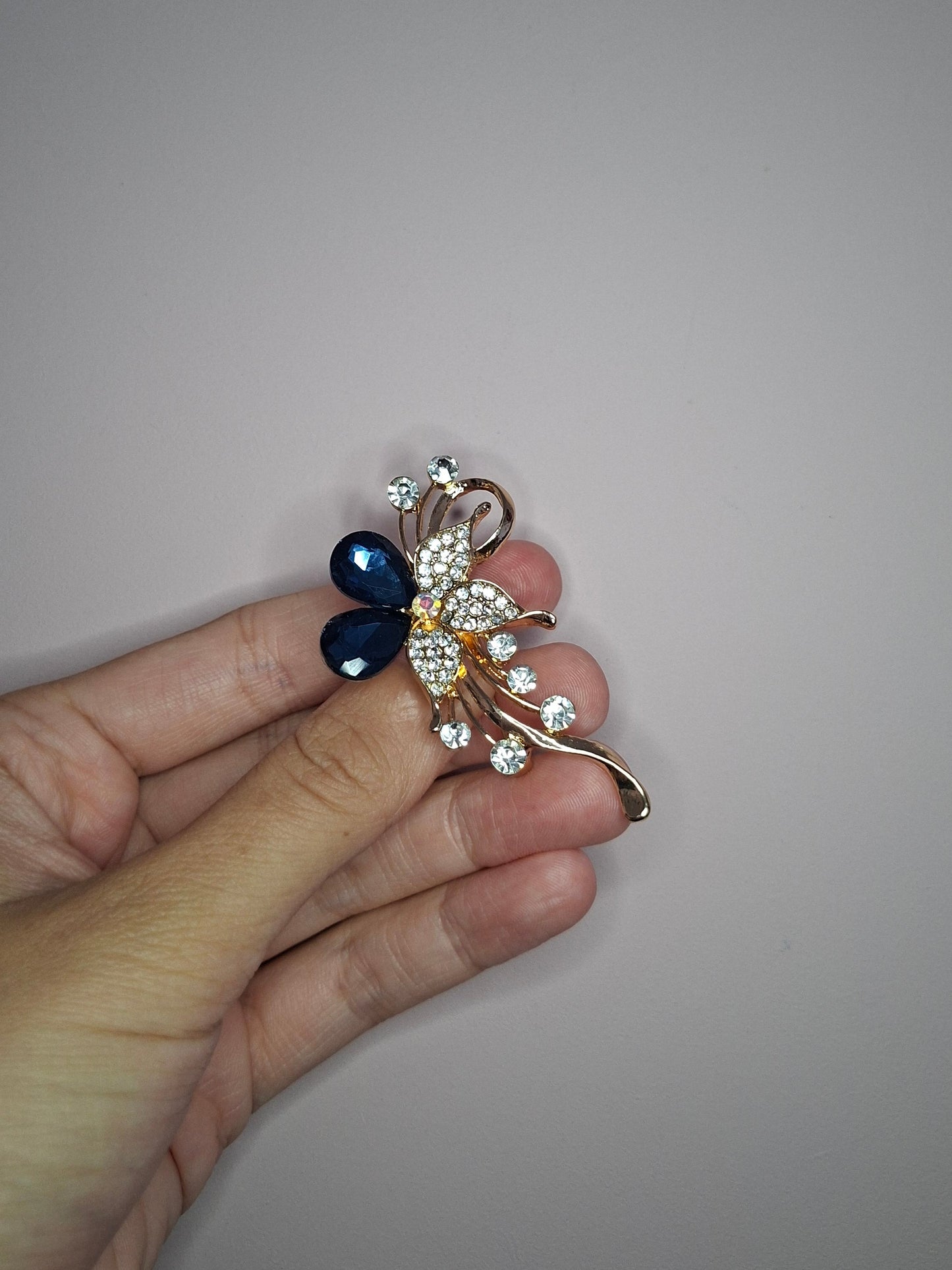 Broche M Goud Bloem Blauw