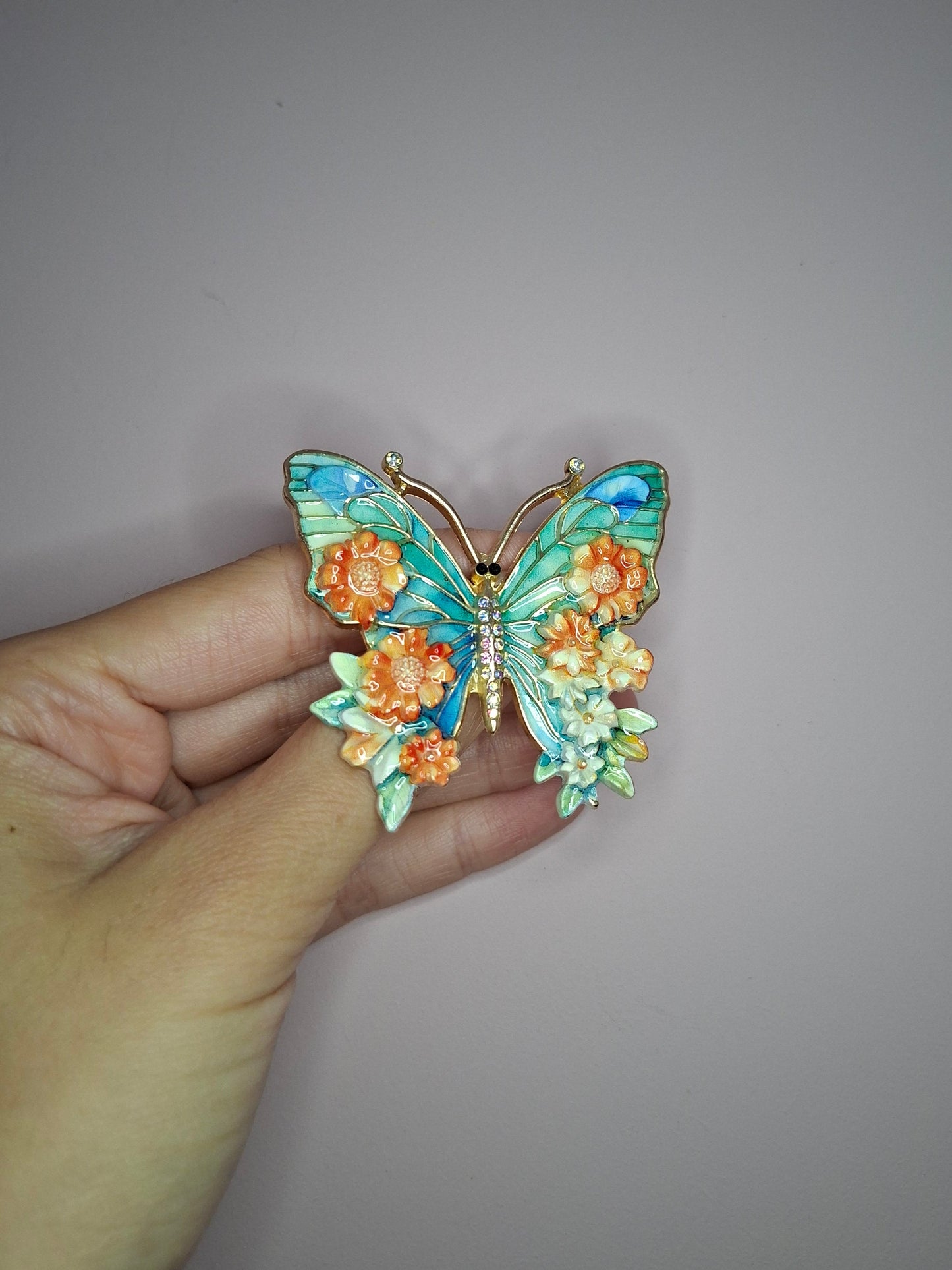 Broche S Vlinder Bloemen Turquoise