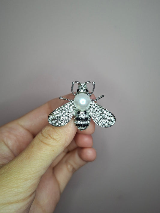 Broche XS Bij zilver parel