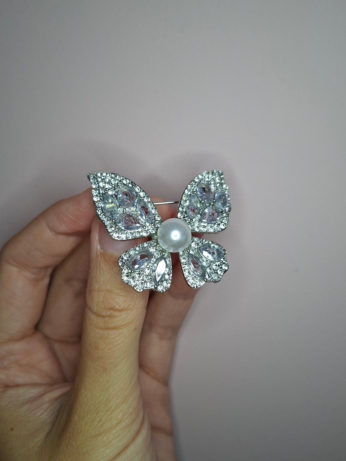 Broche S Vlinder zilver parel