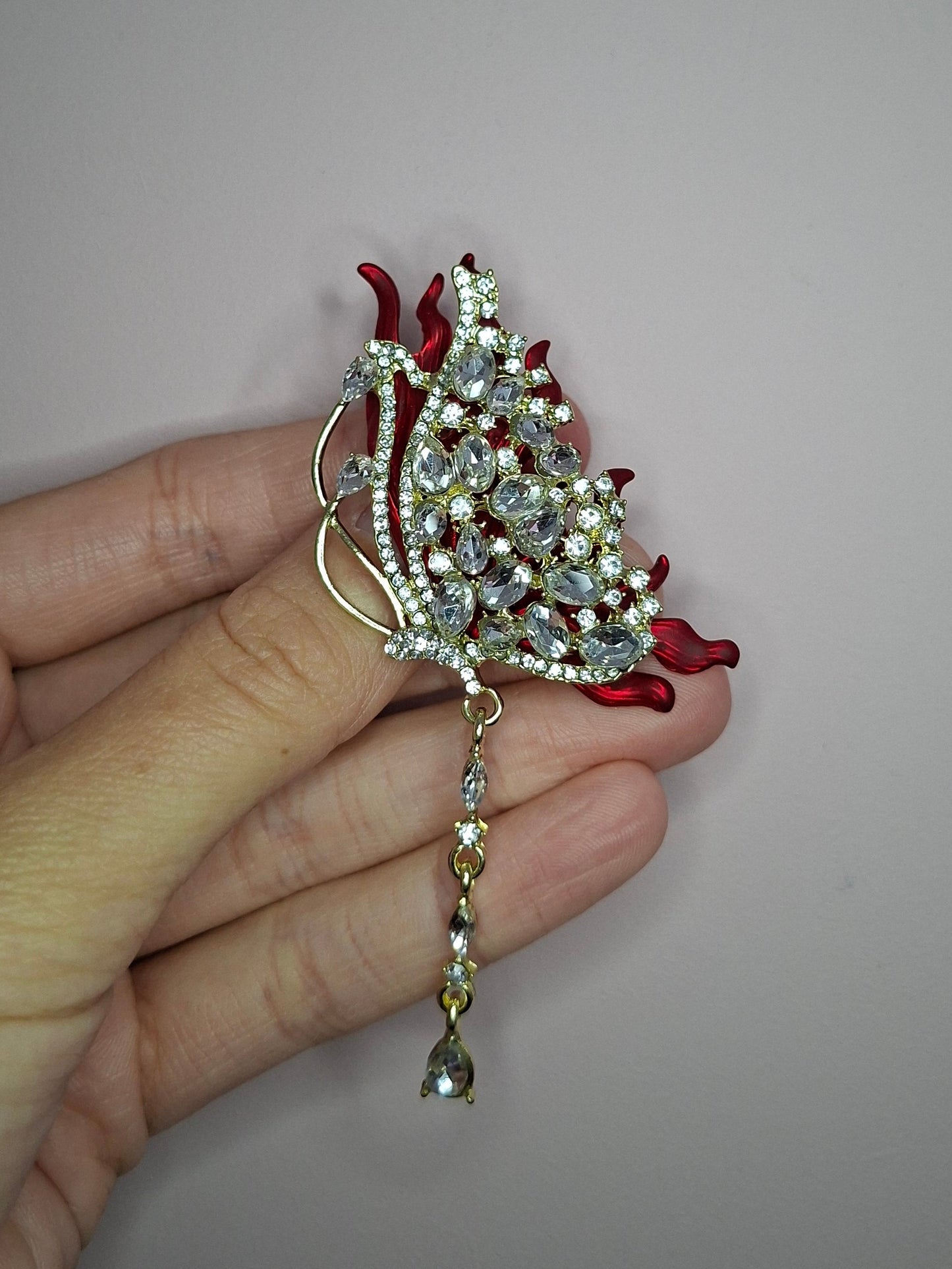 Broche M Vlindervleugel rood