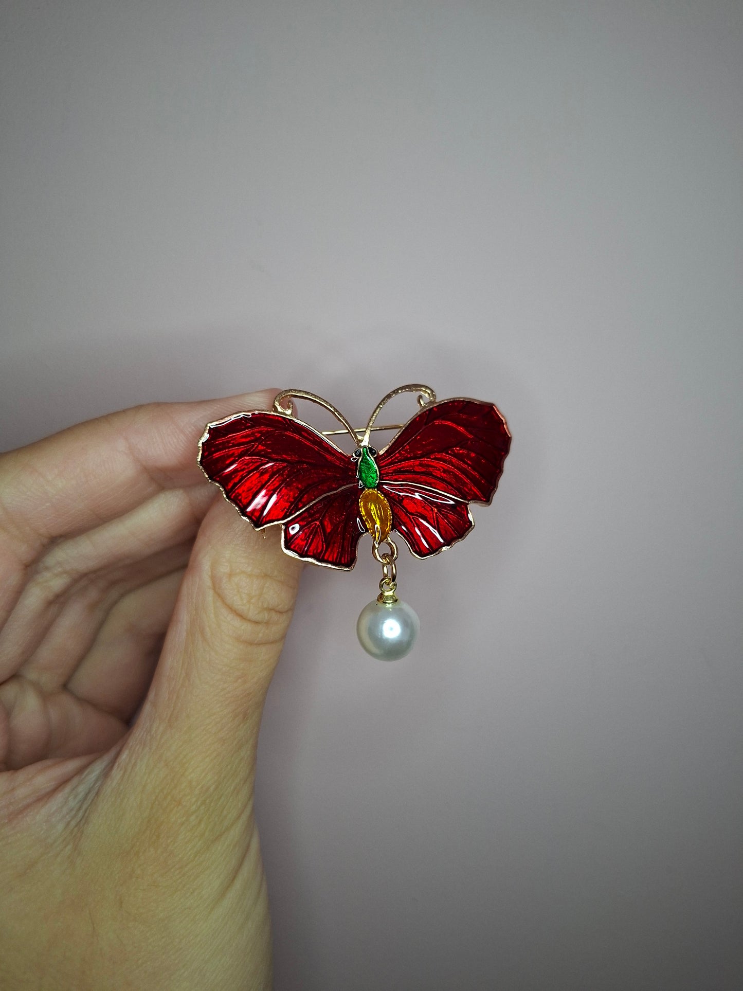 Broche XS Vlinder Rood Parel
