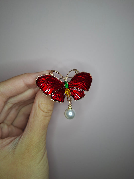 Broche XS Vlinder Rood Parel