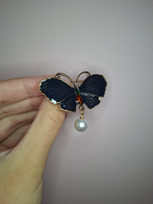 Broche XS Vlinder Donkerblauw Parel
