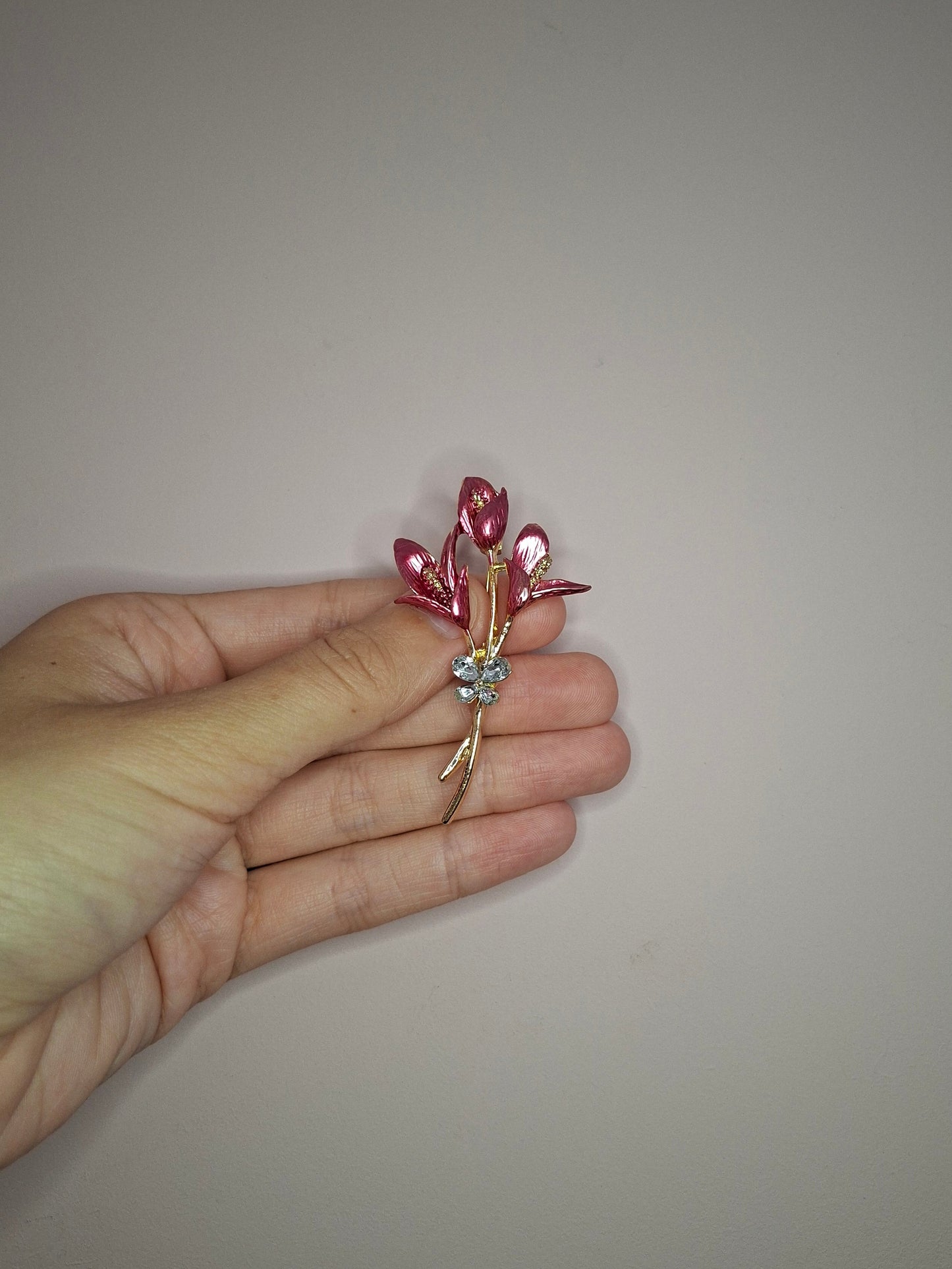 Broche S Bloem Donkerroze