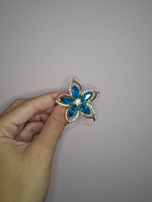 Broche M Steen Bloem Blauw