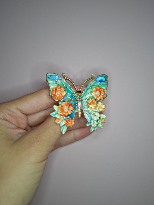 Broche S Vlinder Bloemen Turquoise