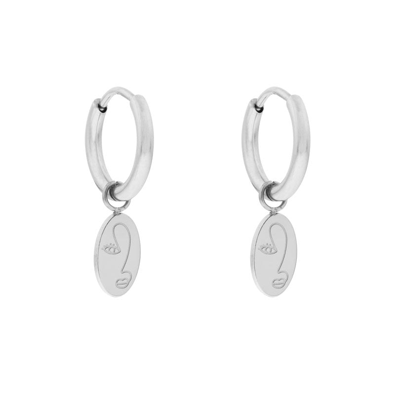 Oorbellen Met Bedel Female Face - Silver